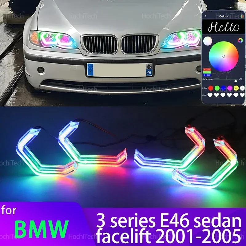 

316i 318i 330i 325i 318d M4 Динамический многоцветный RGB светодиодный комплект кольц «ангельские глазки» для BMW 3 серии E46 Седан Facelift 2001-2005