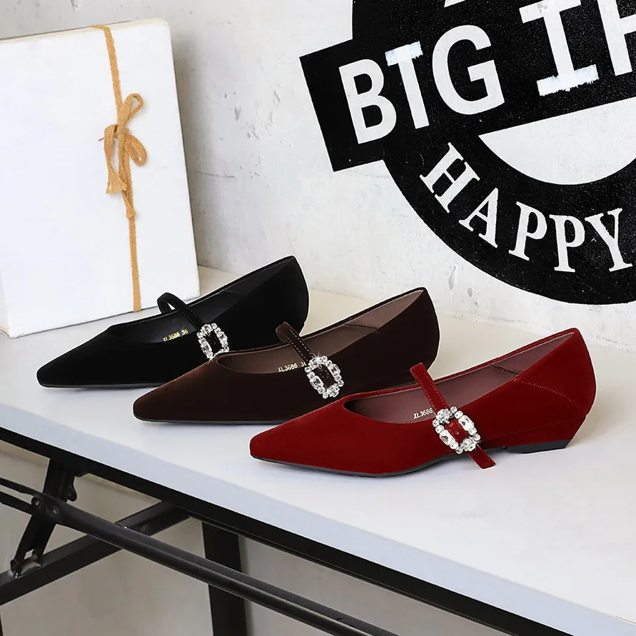 BIGTREE Spring Street Style Pointed Toe Pumps Women Elegant Buckle Strap Wedges Heels Party Ladies Shoes Zapatos Mujer