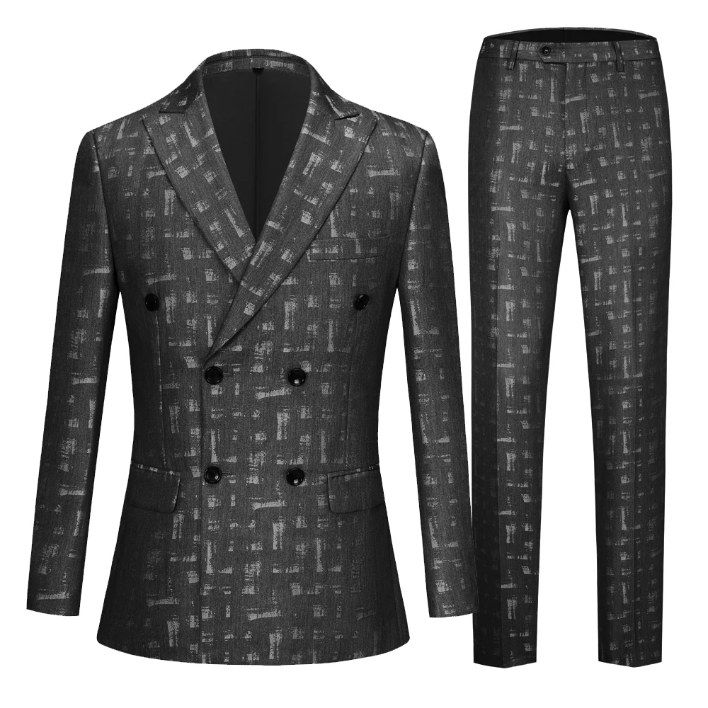 

Black Men’s Suits Double Breasted 2 Piece Jacket Pants Set Groom Wedding Peaked Lapel Tuxedo Formal Business Blazer