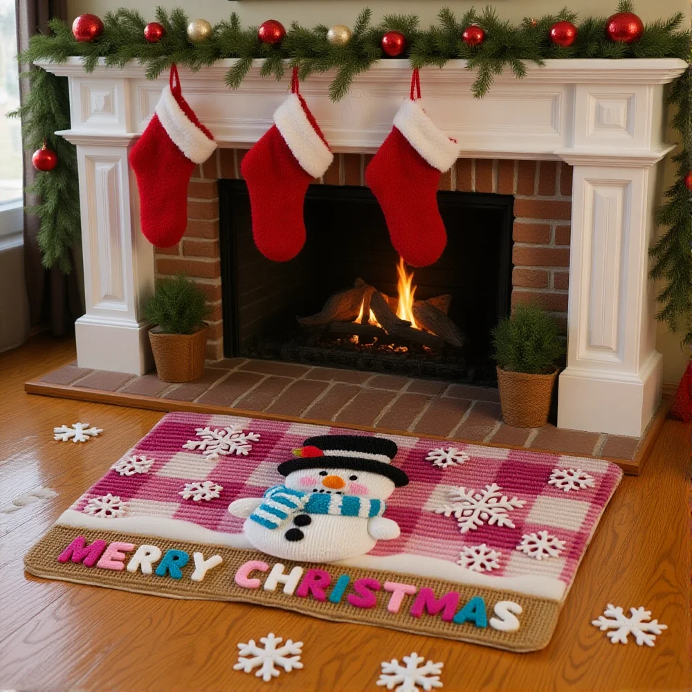 Christmas Snowman Welcome Mat Indoor Outdoor Entrance Anti-Fouling Wear-Resistant Mat Living Room Decoration Mat