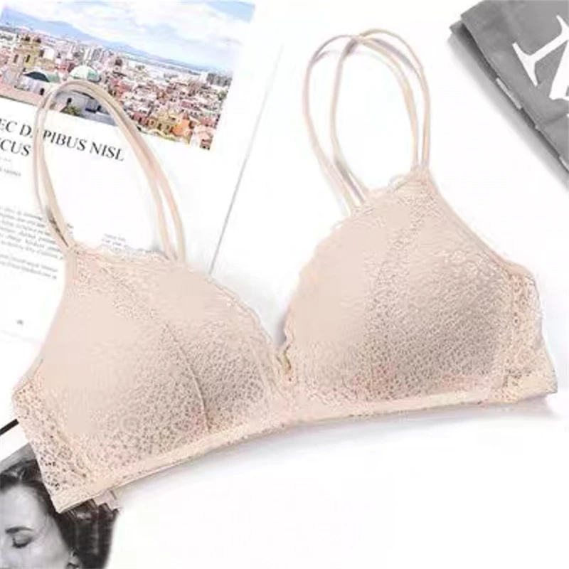 SHENGMEIYU Hollow Lightweight Bra Gathering Sexy Lace Triangle Cup Underwear Female Beauty Back Breathable Lifting Seamless Bra