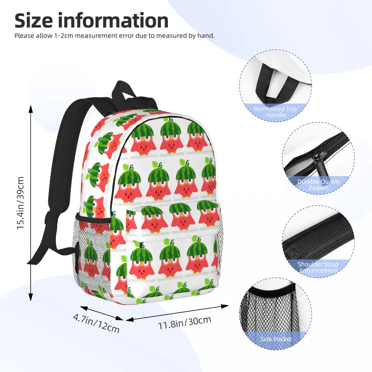 Duolingo Owl Duo Backpack Student BookBag Children School Bag Laptop Shoulder Bags for Men Women