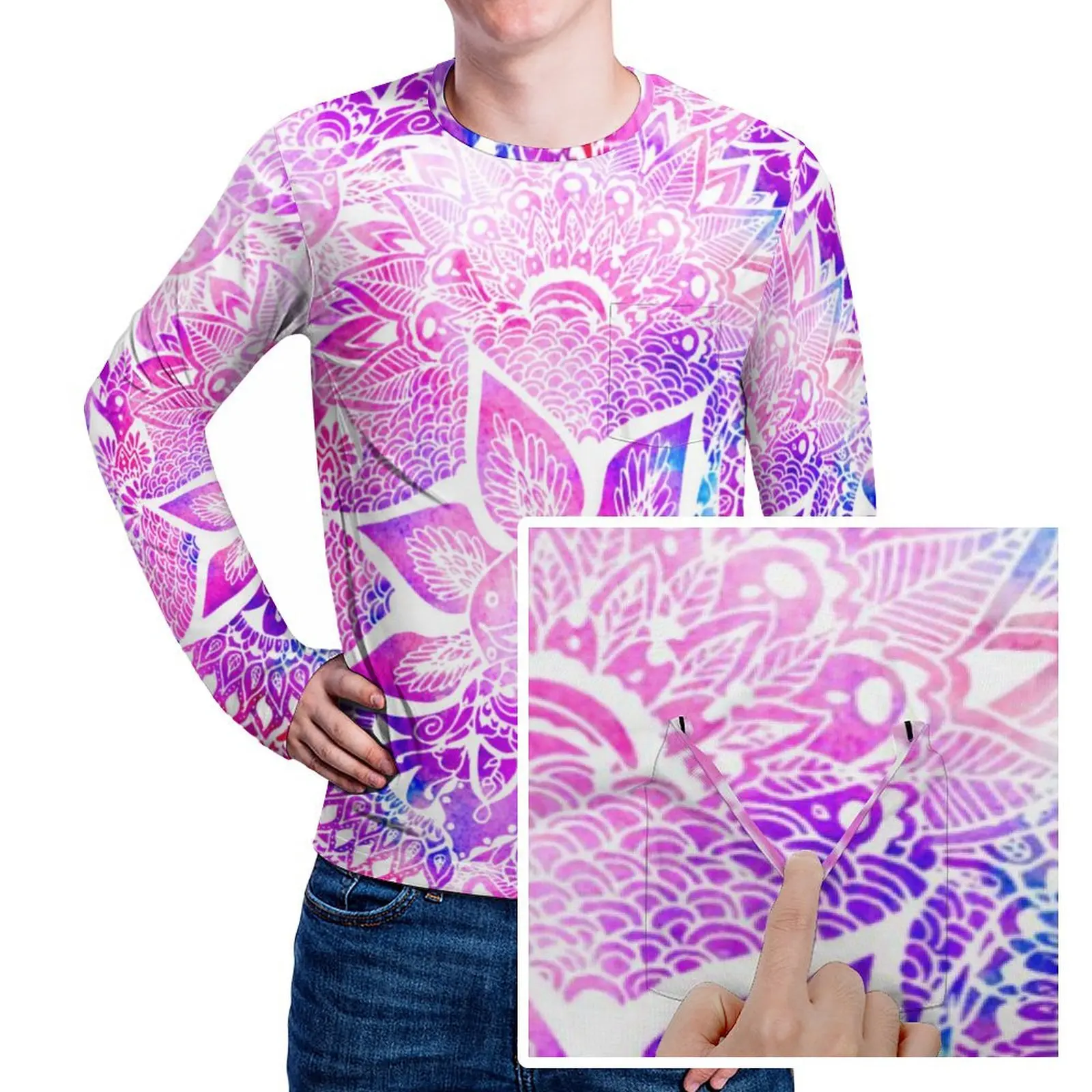 Boho Floral Mandala T Shirt Male Purple Blue Henna EMO T Shirts Autumn Harajuku Tees Long Sleeve Custom Plus Size Tops