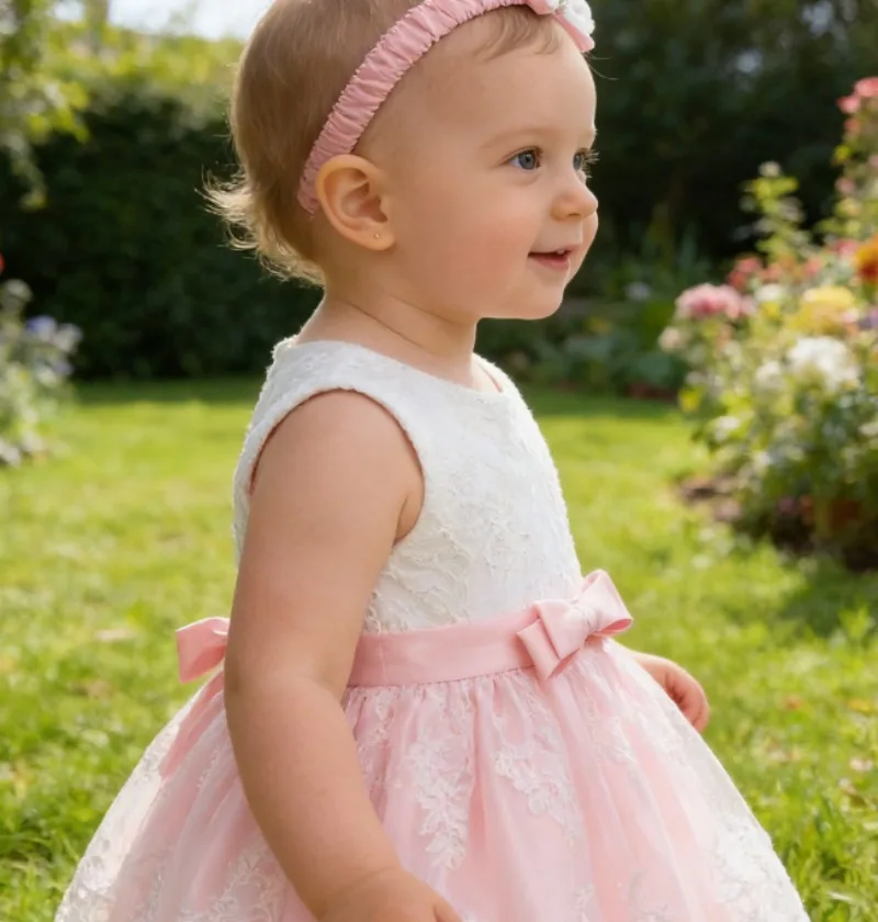 

Infant Toddler Lace Tulle Dress Bowknot Princess Gown 100 Days 1st Birthday Outfit with Headband Skirt Bow Headband Baby