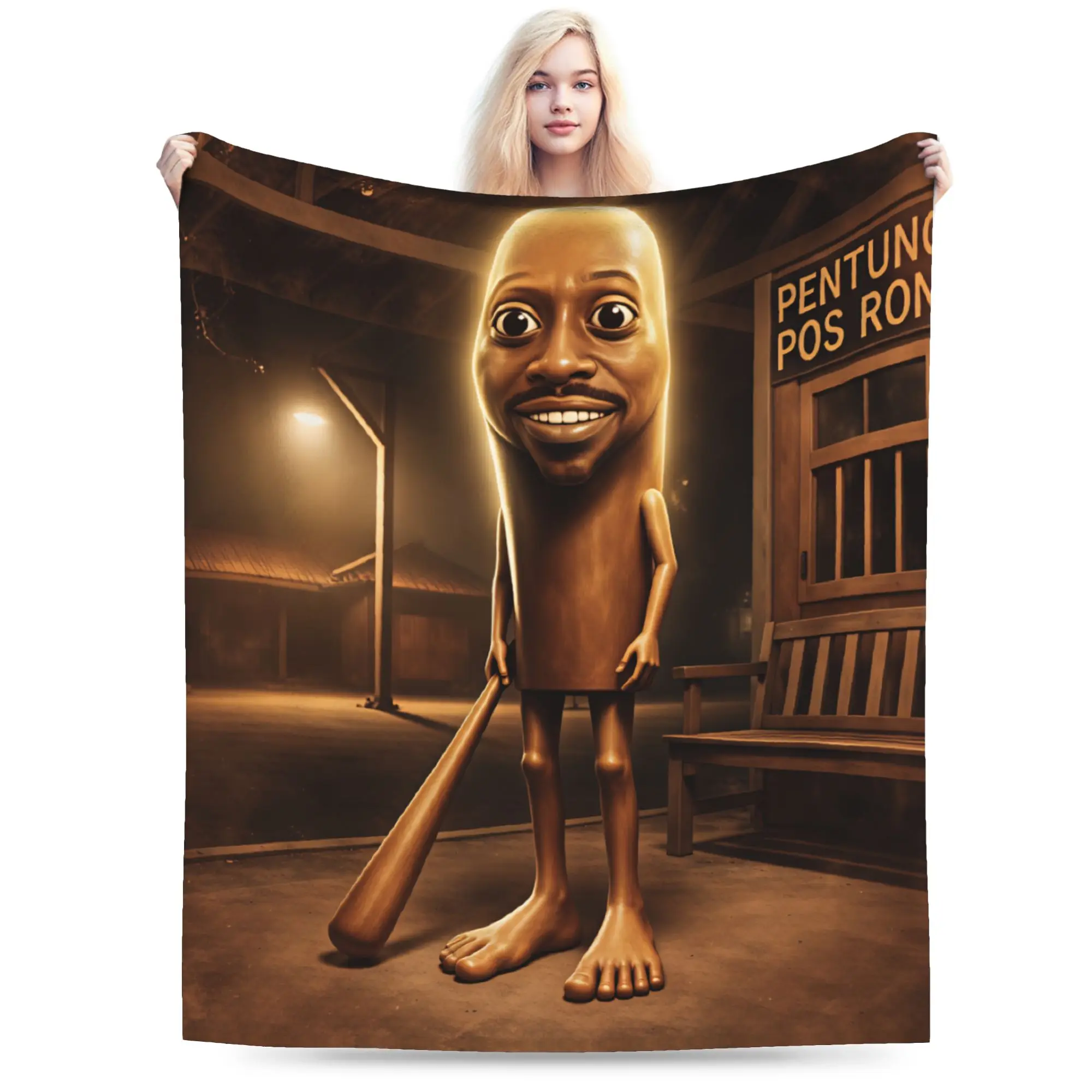 Funny Tung Tung Tung Sahur Bat Meme Blankets Winter Warm Comfy Throw Blanket For Adults Chair Bed Flannel Bedspread Bed Cover