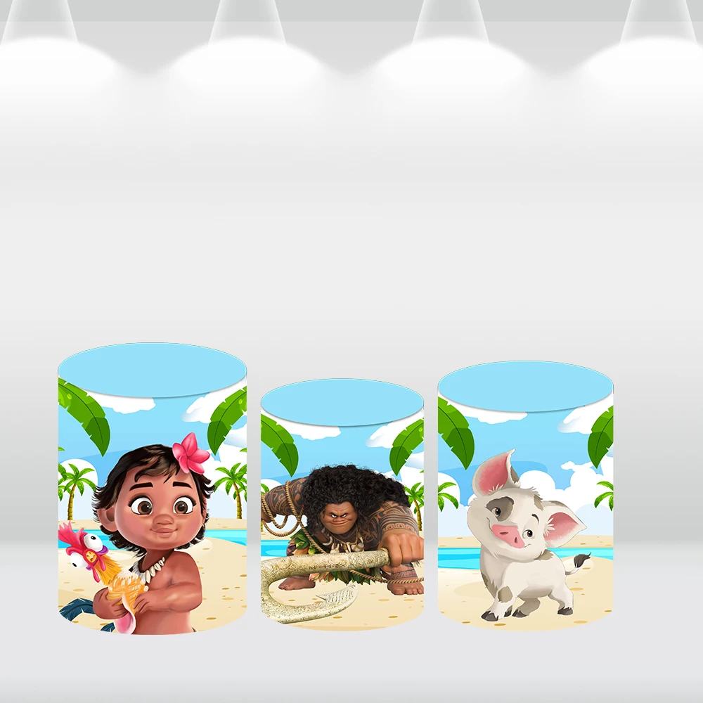 Baby Moana Circle Round Backdrop Photography Summer Beach Newborn Kids Birthday Party Photo Background Cake Table Cylinder Cover