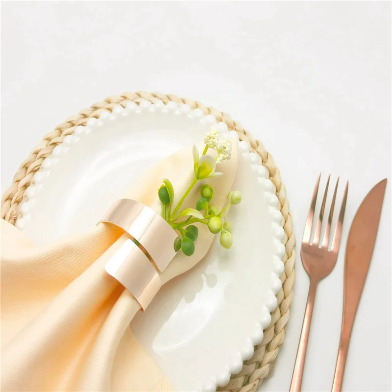 A53Q-24Pcs Rose Gold Metal Table Decor Napkin Ring Holder Spring For Wedding Setting, Easter Dinner, Valentine's Day