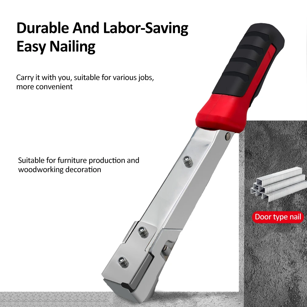 Handheld Hammer Tacker Stapler Door Type Staples Extra-Efficient Manual Hammer Stapler Furniture Production Carpentry Decoration