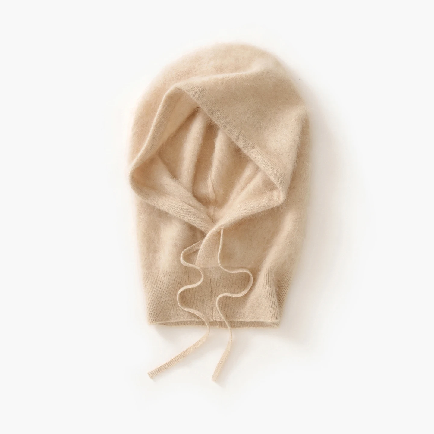 

100% Cashmere Knitted Hooded Caps For Women Winter Balaclava Hats Outdoor Warm Drawstring Hats One-Piece Neck Collar Beanies Cap
