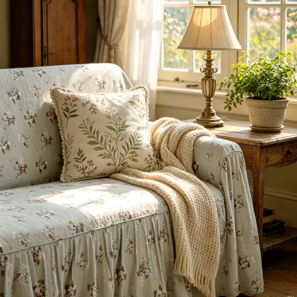 French Korean Pastoral Small Fresh Floral Cotton Sofa Towel 2 and 3 Seater Sofa Cover Ruffle Leaf Edge Whole Cover Large Size