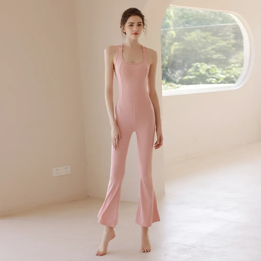 Einteilige Damen-Yoga-Overalls, Schlaghosen, Sportanzüge mit Brustpolstern, Fitnessstudio-Outfits, Trainingssets, Fitnessbekleidung, Sportbekleidung