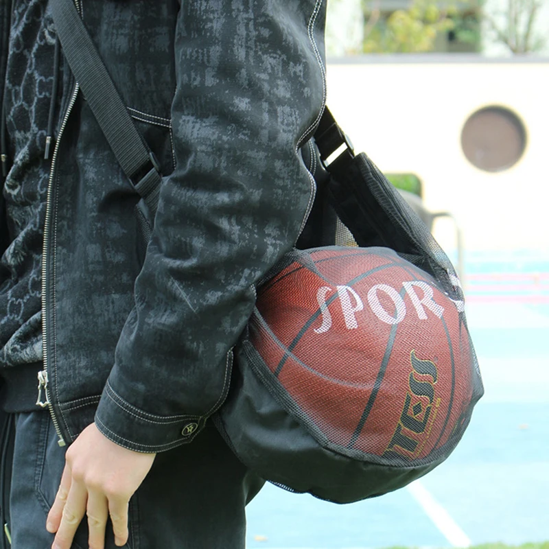 

1pcs Adjustable Basketball Mesh Bag Mesh Fabric Single Shoulder Crossbody Ball Bag Zipper Pocket Handbag