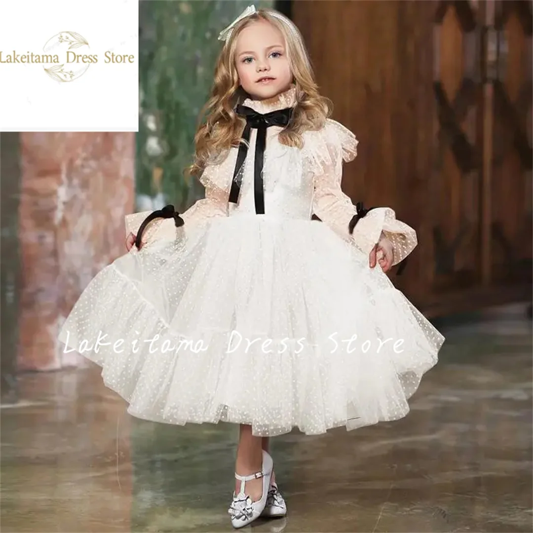 Light Pink Flower Girl Dresses Tulle With Bow Half Sleeve For Wedding Birthday Party Banquet Princess Gowns