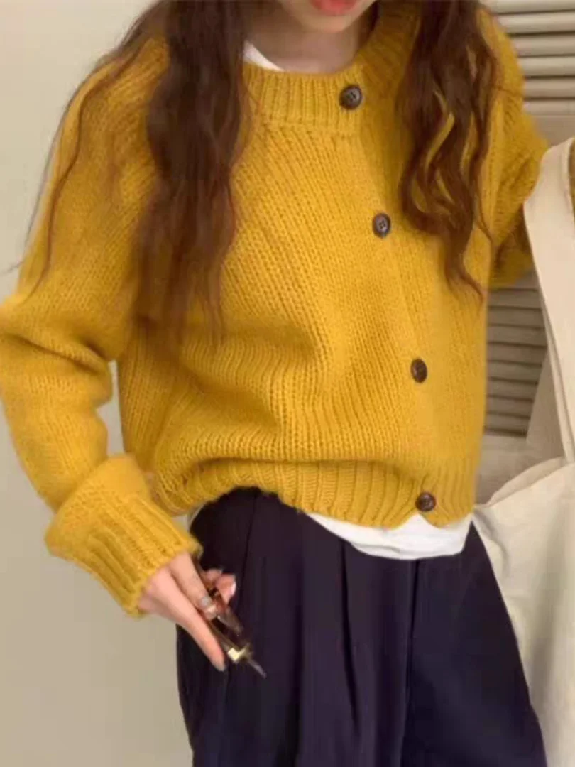 

Желтый вязаный свитер, пальто, женское ленивое пальто, ранняя осень, Новое поступление, уютная верхняя одежда из пряжи Thi Yarn Fem, топ
