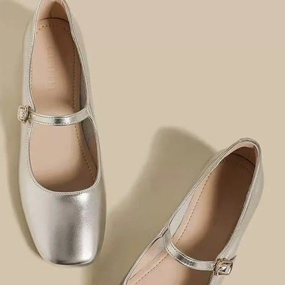 حذاء باليه نسائي مسطح ربيعي من الجلد الناعم بمقدمة مربعة وفم ضحل ومزاج ريترو أنثى ماري جين #4