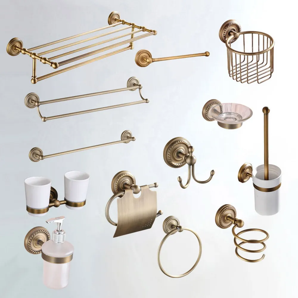 

Antique Brass Bathroom Accessories Set Bath Hardware Towel Bar Soap Dish Toilet Paper Holder Robe Hook mzh131