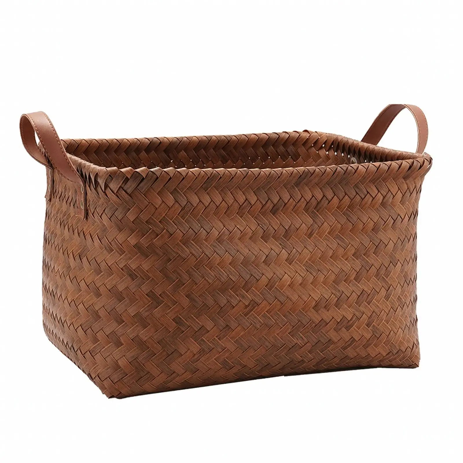 Open Top Plastic Woven Basket with Braided Rim for Laundry Room Use