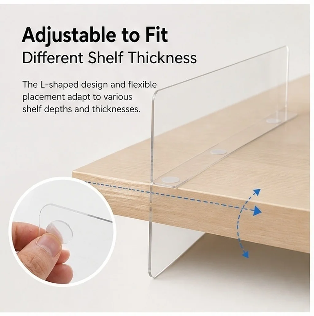 8Pcs Sturdy Acrylic Shelf Dividers Clear Closet Organizer Adjustable Space Saving Separators for Sweaters Towels Shoes Purses