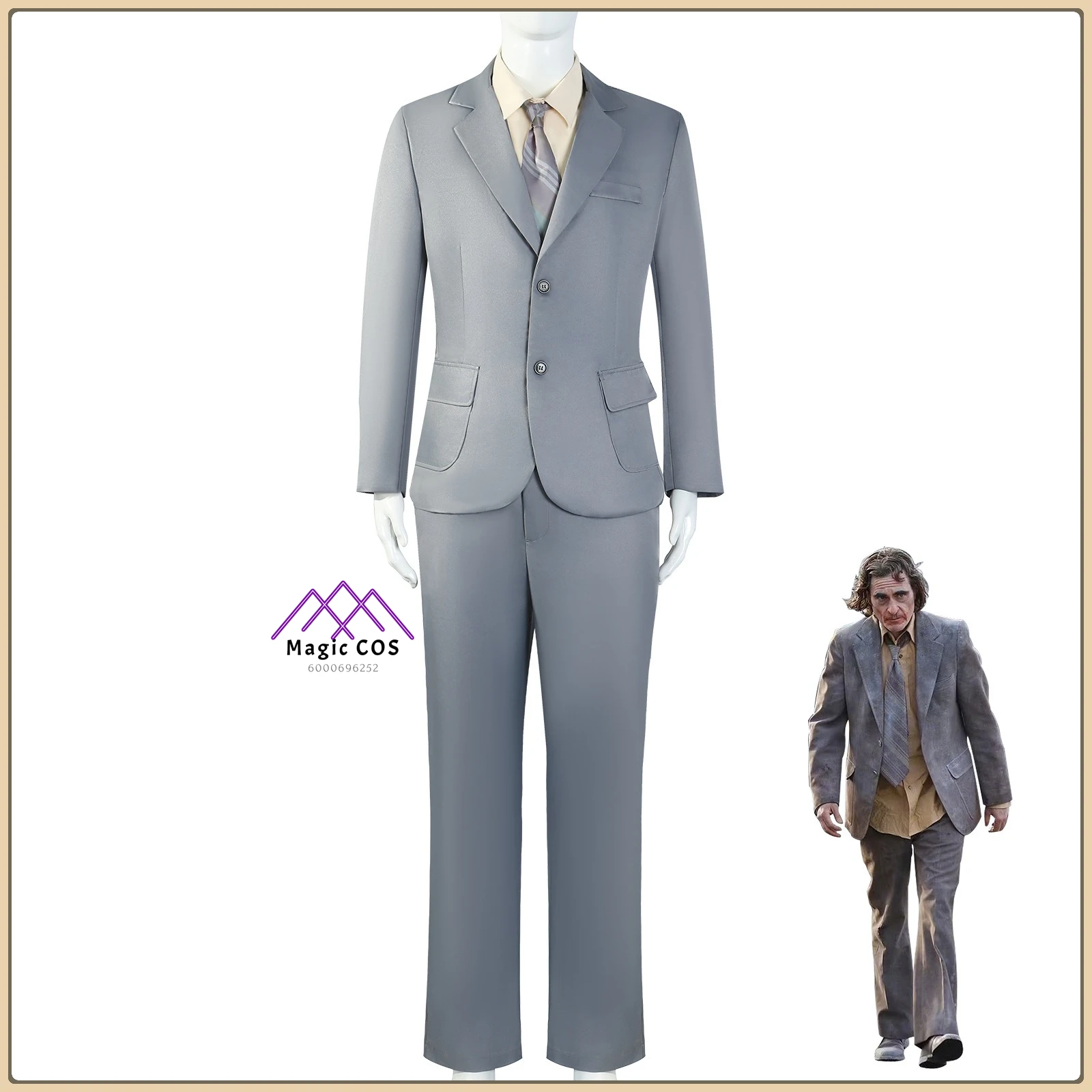 

Joker (Joaquin Phoenix) Halloween Cosplay Costume Dark Gray Suit + Green Wig + Clown Prop Men's Anime Outfit for Theme Party