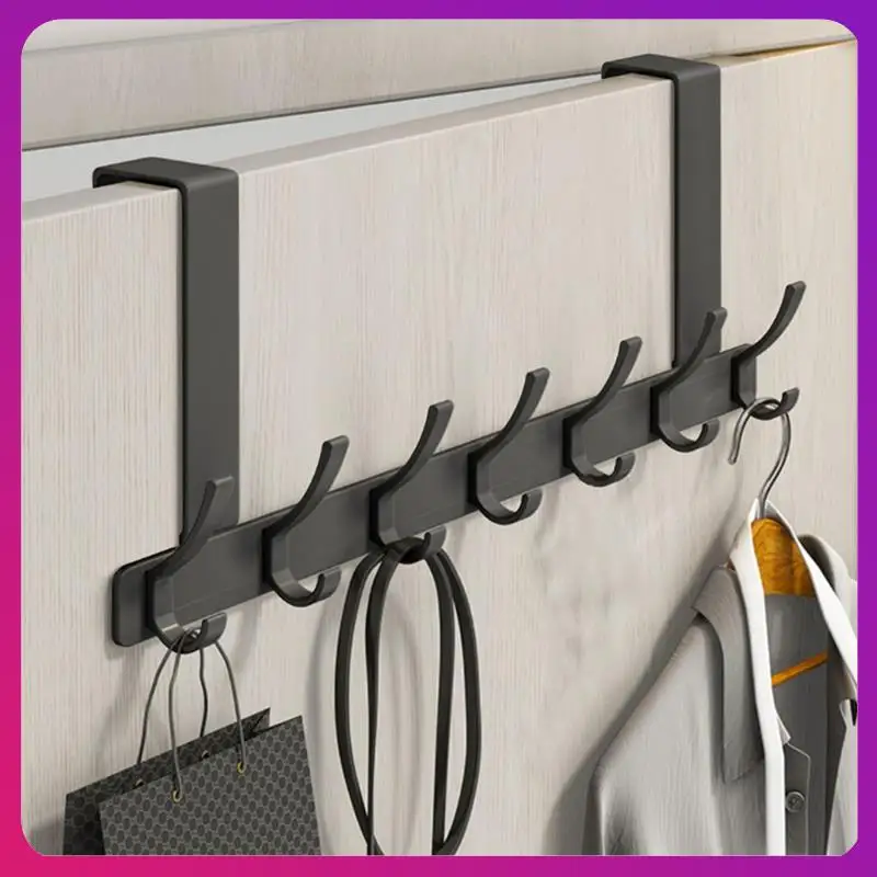 

ABKL-Free Punching Door Behind The Bathroom Black Hook Bedroom Storage Hanger Storage Rack 7 Hooks Door Rear Hook Easy To Use