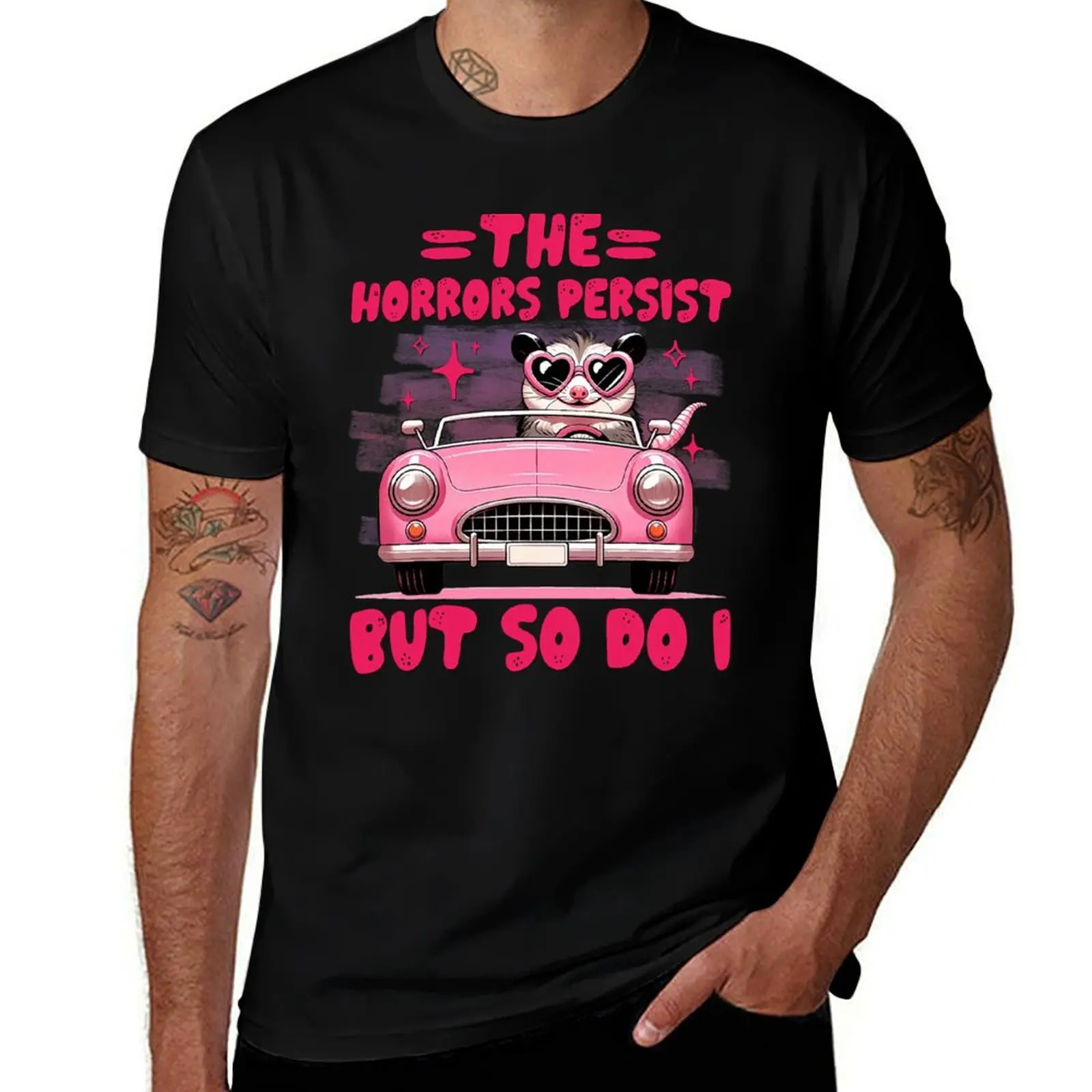 The Horrors Persist But So Do I Funny T-Shirt t shirts for man pack white T-Shirt