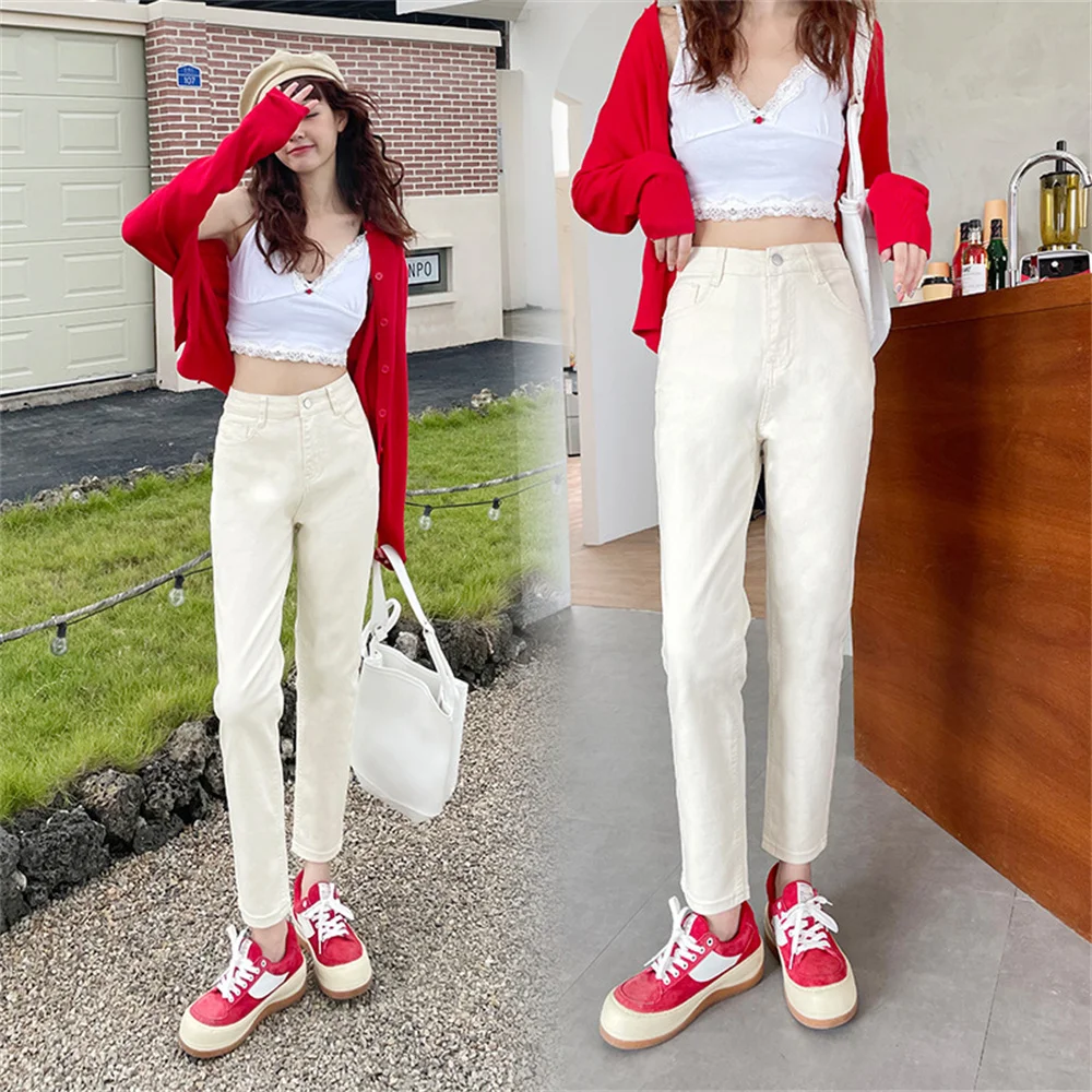 

Solid White Women Jeans Straight Leg Korean Fashion Cozy Soft High Stretch Streetwear Boyfriend y2k Denim Pants Jeans for Women
