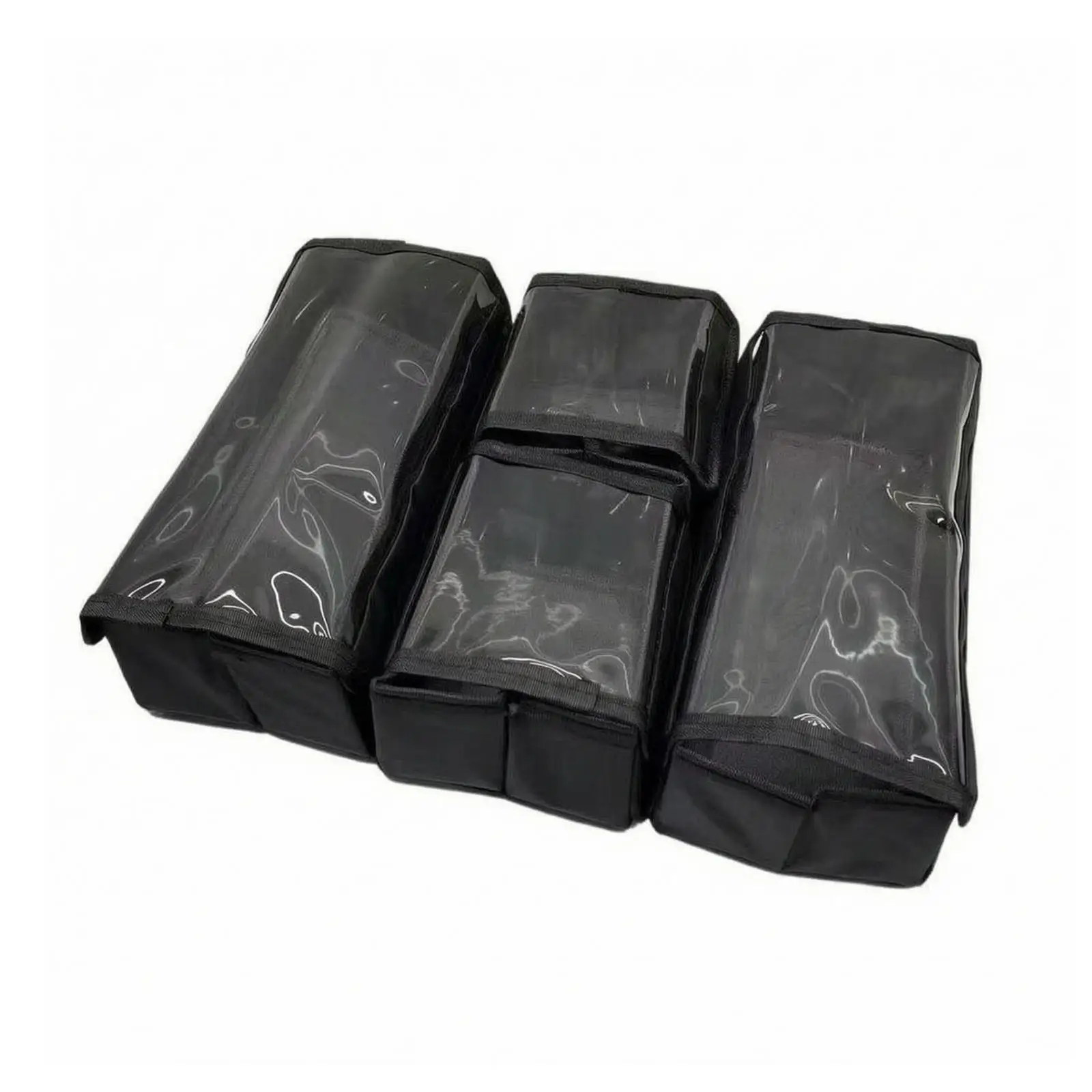 Portable Cosmetic Insert Organizer with Clear PVC Top and Black Nylon Sides for Makeup Bag Storage in Luggage or Tote