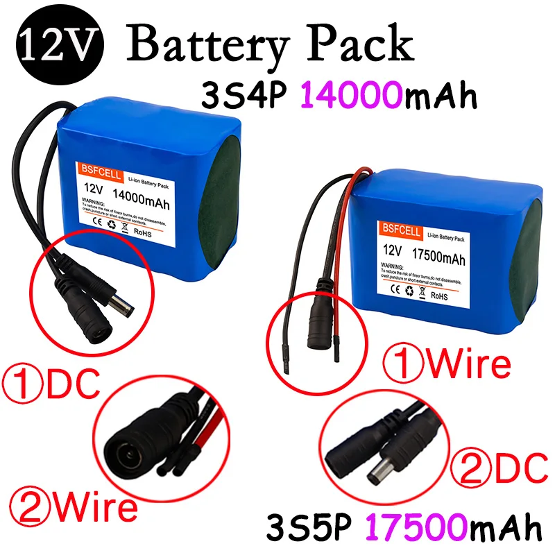 12V Battery 3500mAh/7000mAh/10500mAh/14000mAh/17500mAh Rechargeable Li-ion Battery Pack