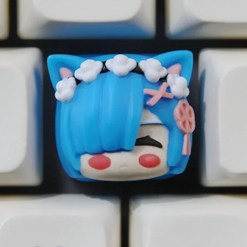 Imagem -04 - Era-personalizado 3d Anime Cartoon Keycap Original Resina Keycap Remram dos Desenhos Animados Emilia Acessórios Teclado Mecânico Presente Kawaii