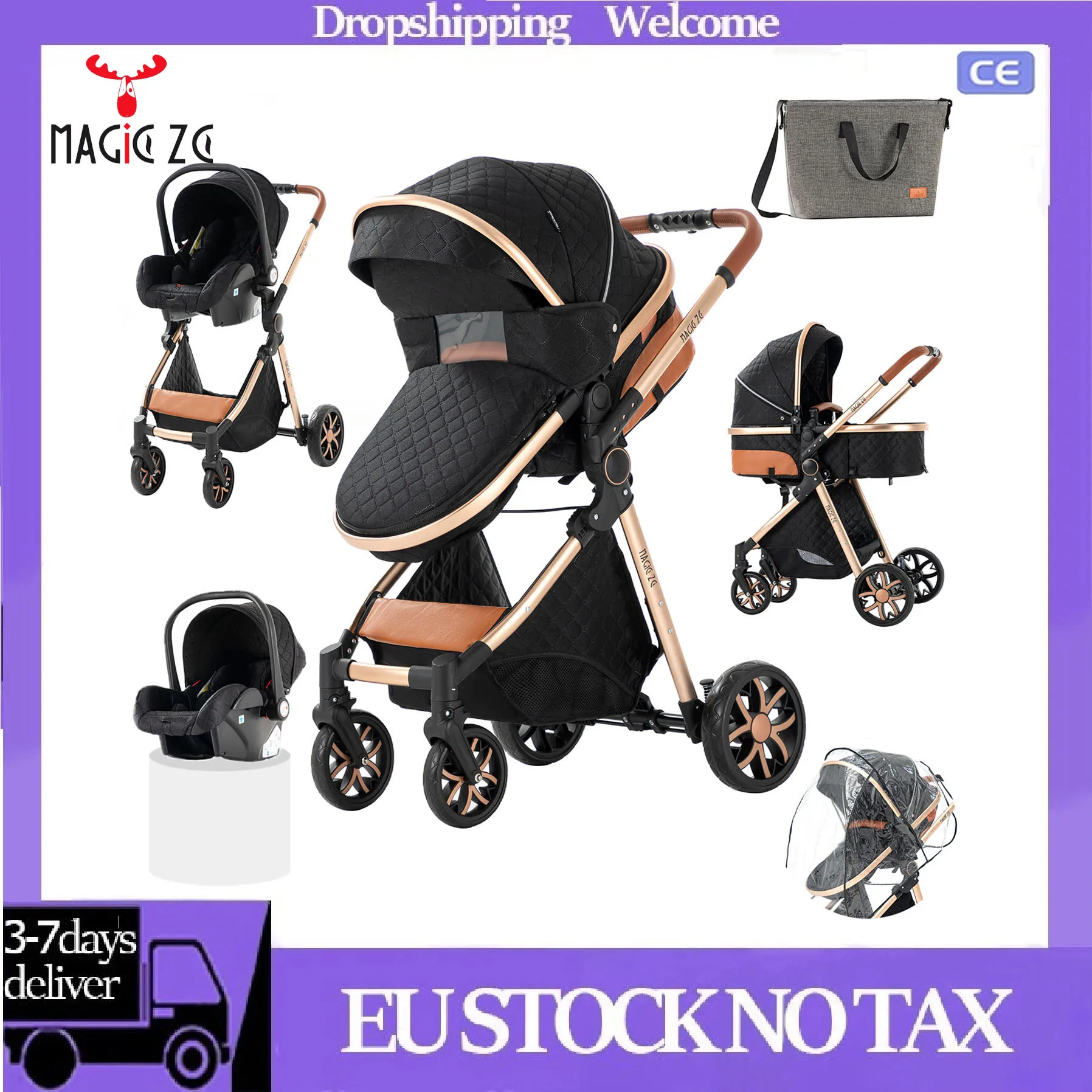 New 3-IN-1 Baby Stroller Travel System for Newborns Lightweight Four Wheel Baby Carriage Canopy Mosquito Net Baby Car for Inant