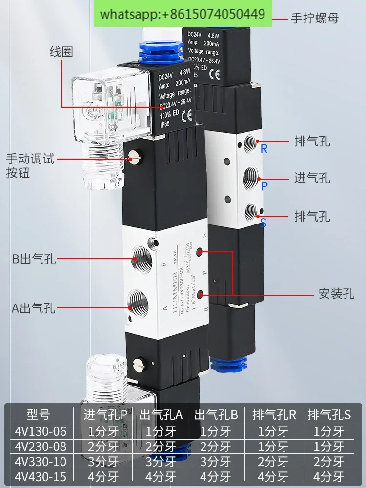 Three-position five-way solenoid valve 4V230C-08 pneumatic directional valve 4V330E-10 air valve 4V430P-15 middle seal