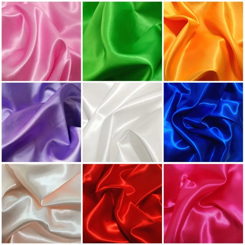 Thin Plain Satin Fabric By The Meter for Clothing Dress Skirt Lining Scene Decoration DIY Sewing Gloss Cloth Soft White Yellow