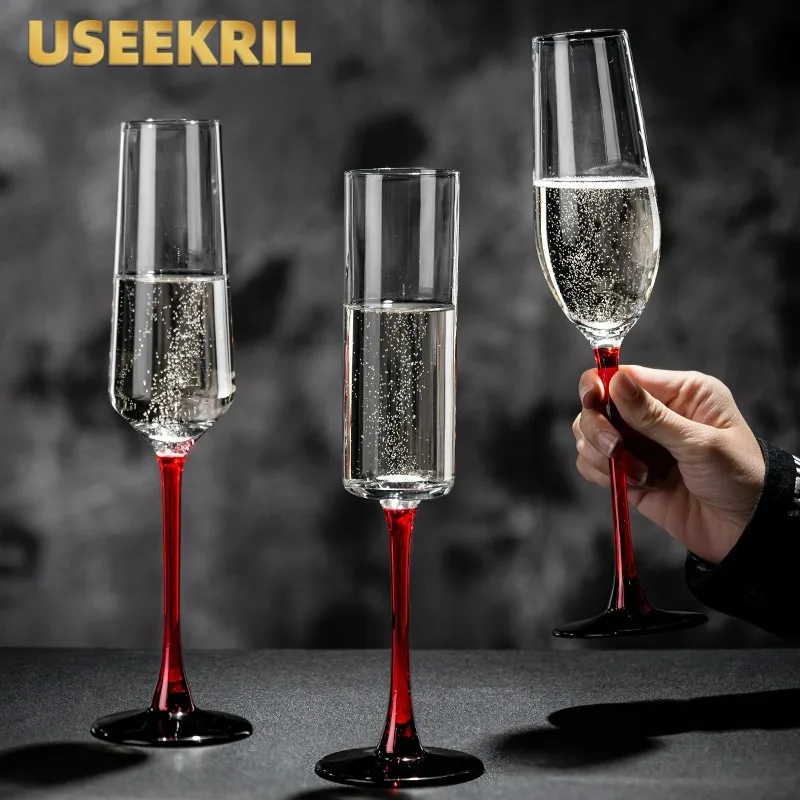 French Style Light Luxury Champagne Glasses Cup High-value Glass Goblet Sparkling Wine Glass Cup Red Stem Glass Cups Party Tools