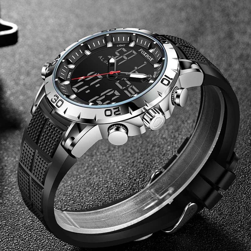 ساعة FOXBOX جديدة مقاومة للماء للرجال رياضية خارجية من السيليكون مضيئة للرجال ساعة إلكترونية عسكرية عصرية Reloj Hombre