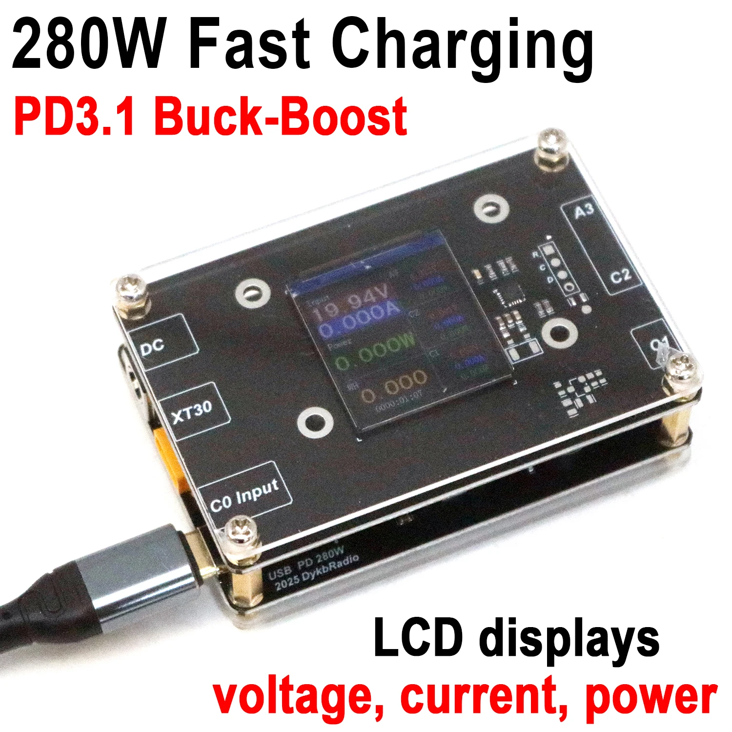 PD3.1 280W Fast Charger LCD Display Buck-Boost PD 140W Car Charging XT30 DC TO TYPEC USB Phone Laptop Power Bank Charge Station