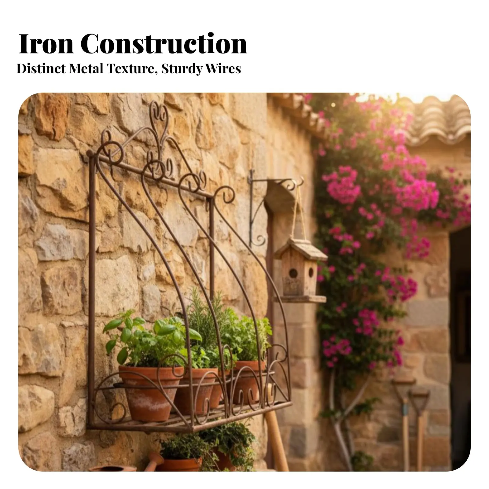 Wrought Iron Wall Planter Distressed Finish Fake Window Plant Shelf Arched Metal Planter Space-Saving Garden Supply for Entryway
