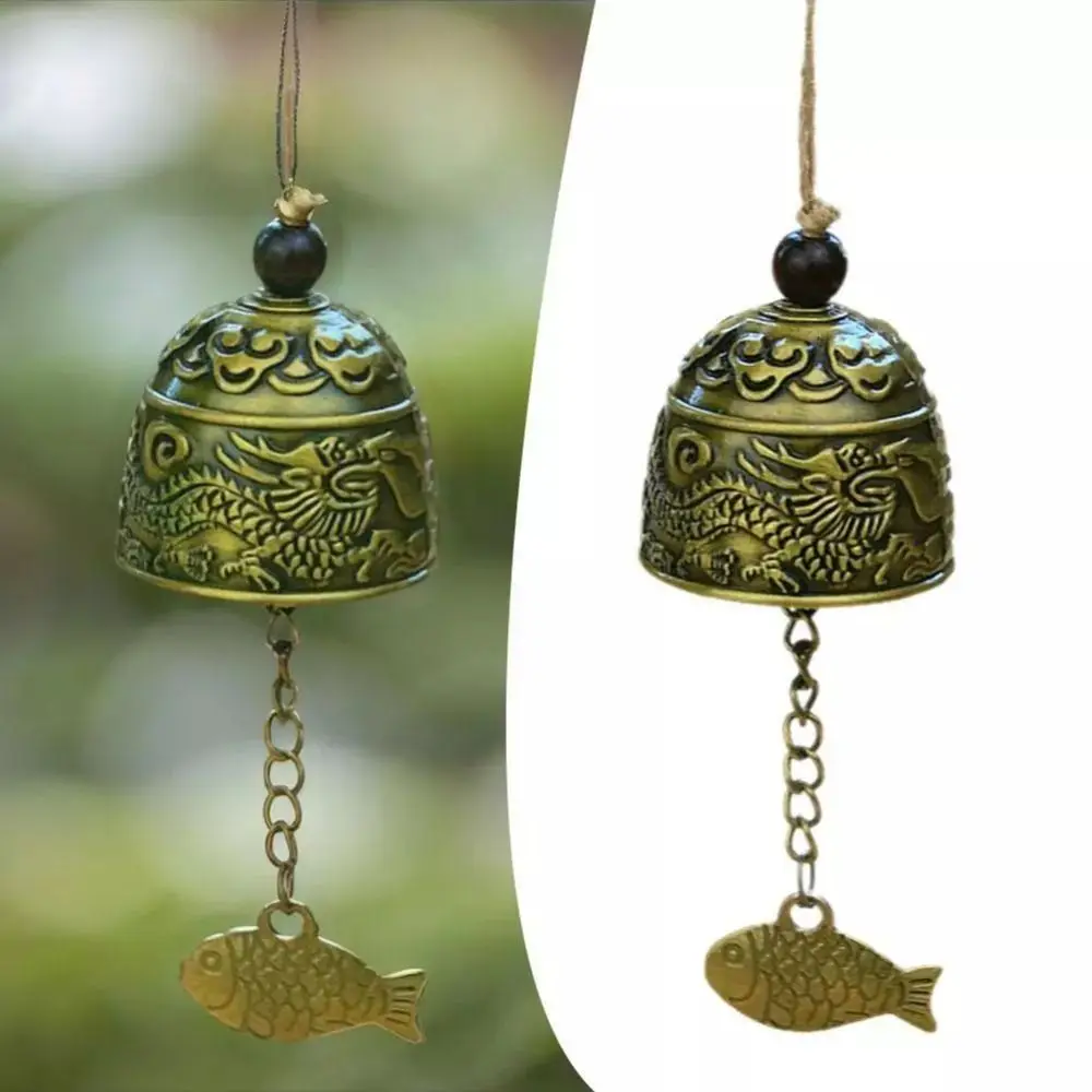 New Auspicious Wind Chime Dragon and Fish Patterned Handmade Pendant Temple Wind Bell Retro Creative Wall Hanging Bell