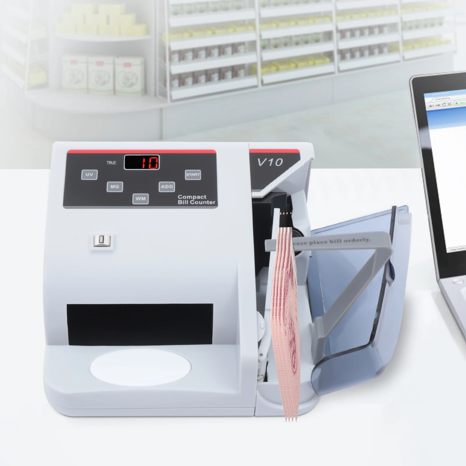 Przenośny licznik banknotów z detekcją podrób UV/MG/WM, 600 szt./min, wielowalutowy licznik banknotów z wyświetlaczem LED do sklepu