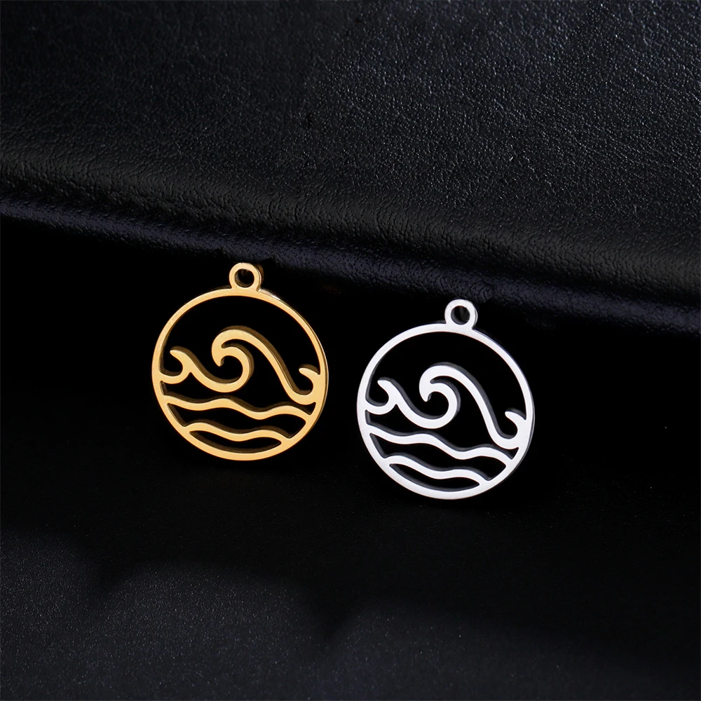 EUEAVAN 1pc Wave Starfish Sun Stainless Steel Charms Palm Tree Tropical Leaves Ocean Summer DIY Pendant Necklace Accessories