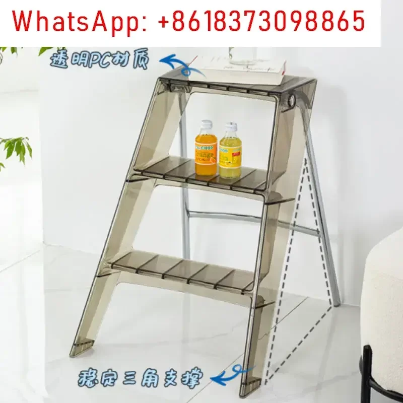 

Acrylic Transparent Household Plastic Stepladder Folding Indoor Thickened Herringbone Storage Three-step Ladder 2025 New