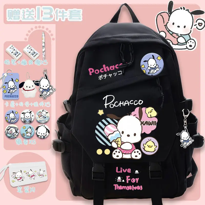 Sanrio Pacha Dog Student Schoolbag, grande capacidade mochila, masculino e feminino bonito crianças dos desenhos animados, novo