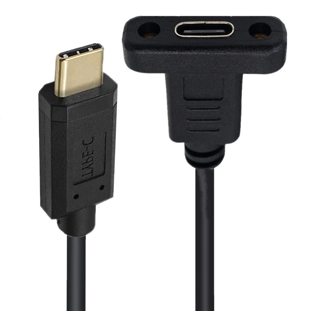 USB C Type-C Male To Female Extension Data Cable With Panel Mount Screw Hole 10Gbps 0.3m/0.6m/1m/1.8m；