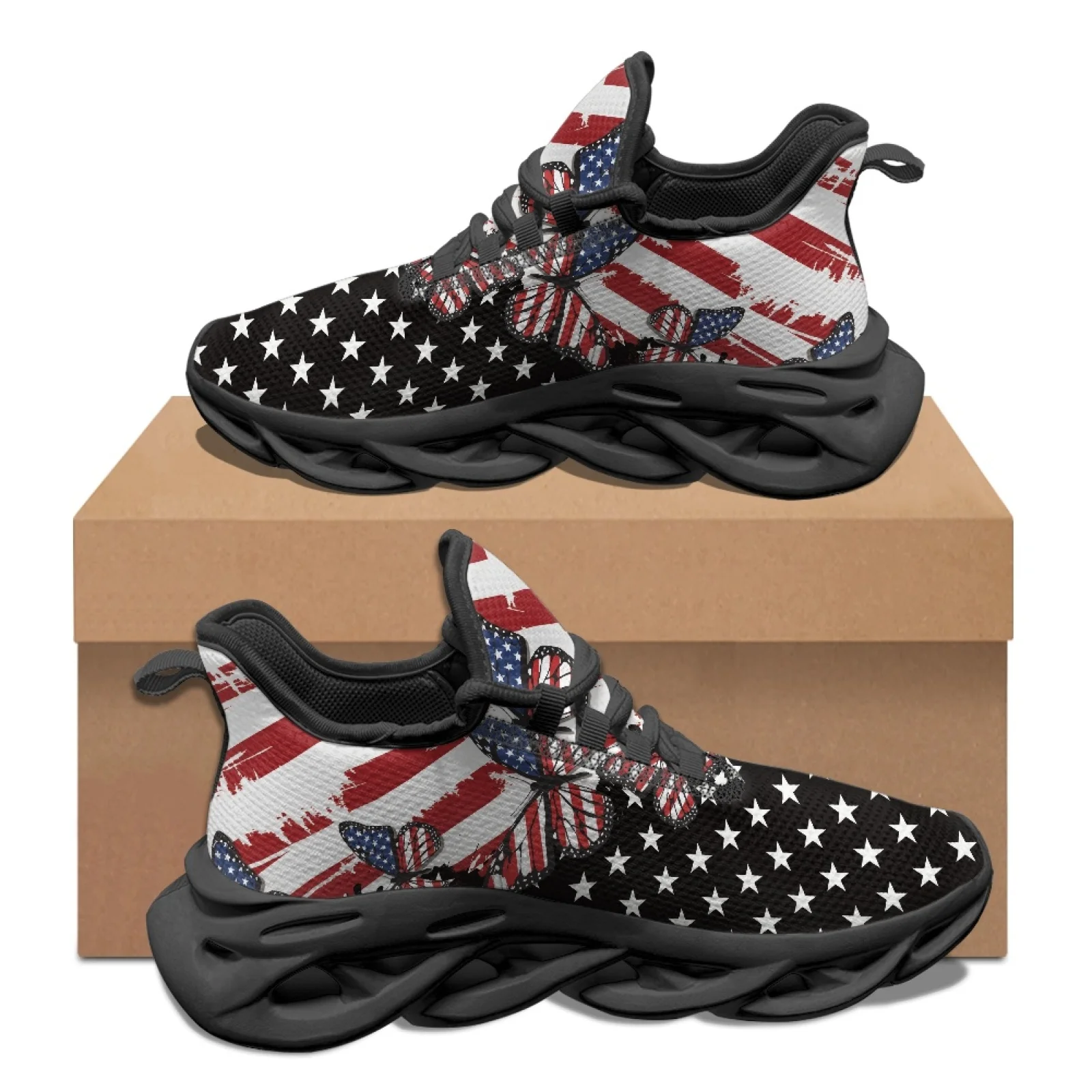 PENSTROLL Non Slip Running Shoes Breathable Blade Sneakers for Outdoor Students Flag Butterfly