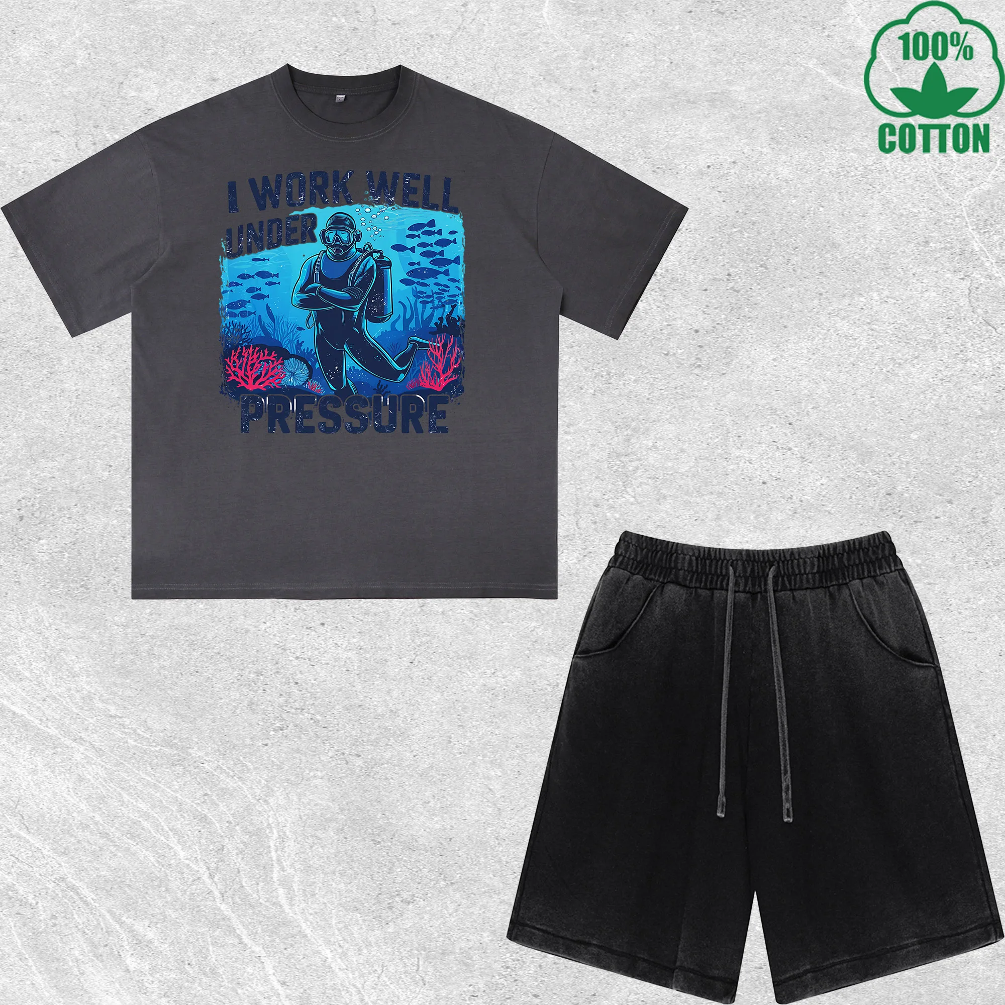 

Rpessure Printed Dirty Wash T-Shirt Shorts Set Multicolor Combo Loose Trendy Fashionable 100%Cotton
