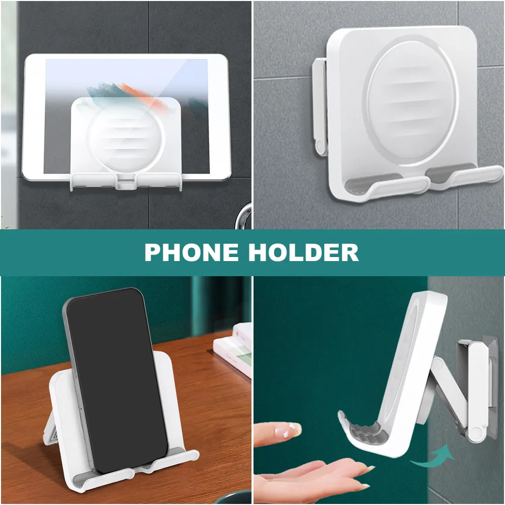 Mobile Phone Wall-Mounted Sticky Retractable Holder Foldable Phone Stand Anti-Slip Smartphone Bracket for Watching Movies Videos view 6