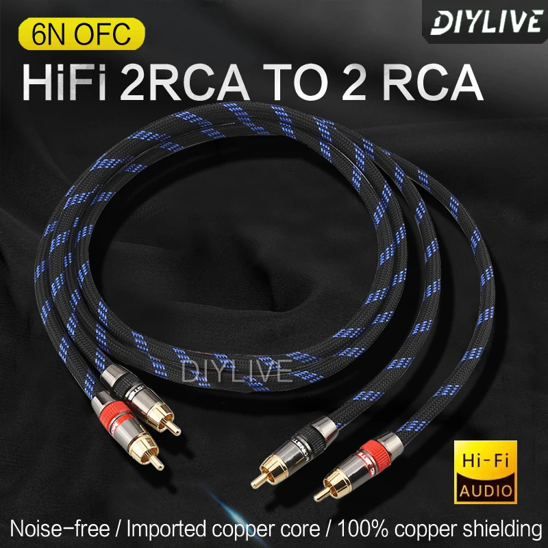 cable de audio RCA 2 RCA a 2 RCA, Cables de interconexión HIFI estéreo 6N OFC macho a macho para amplificador DAC TV car audio