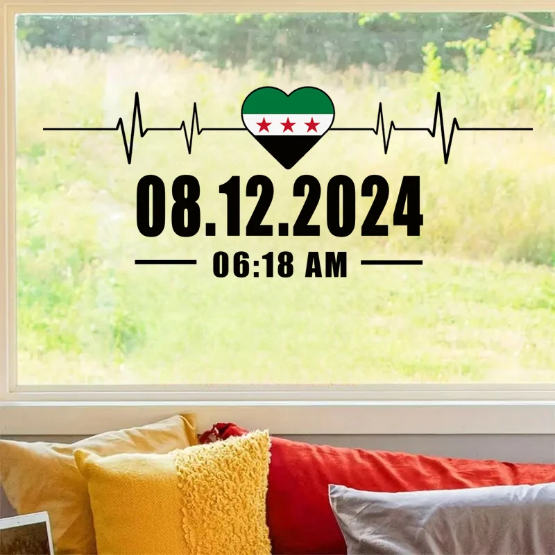 1pc  Heartbeat Sticker with Syria Flag and Date 06:18, Perfect for Home Wall Decor, Aesthetic Room Decoration, Easy to Beautify