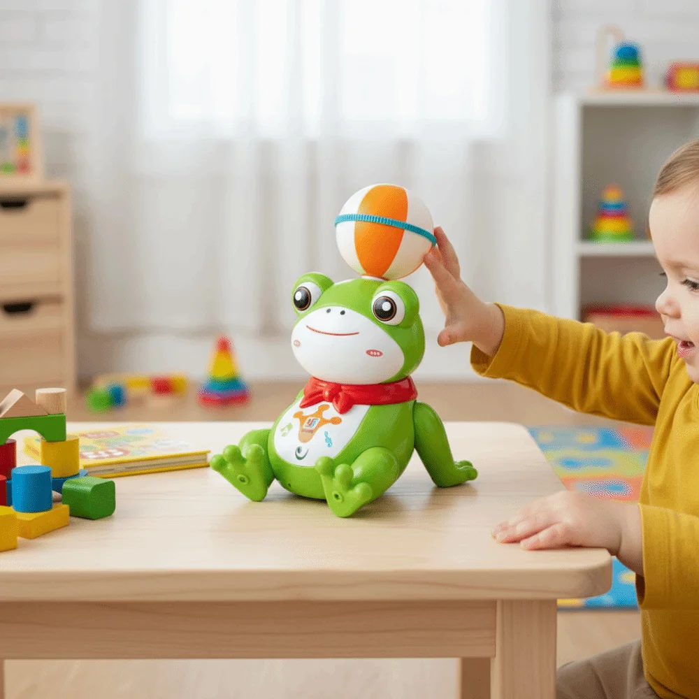 Grenouille dansante électrique LED en plastique avec lumières, boule rotative, Collection de grenouilles, Simulation de grenouille électrique, cadeau d'anniversaire