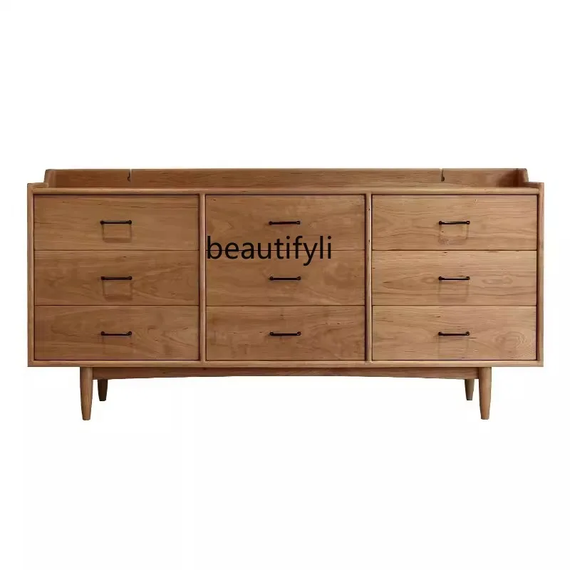 

Nordic Solid Wood Nine-Drawer Cabinet Simple Hallway Entrance Sideboard Cabinet Japanese Log Bedroom Drawer Storage Cabinet