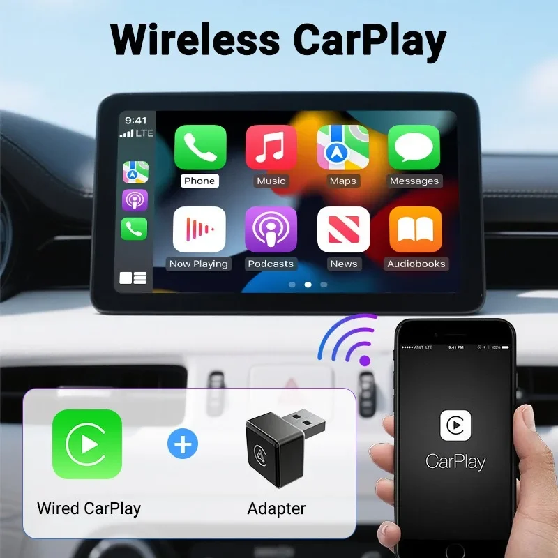 2 in 1 Mini Adapter Wired To Wireless 5.8GHz WiFi Carplay Module 2in1 Smart Portable Car Connected Box Android Autocarplay Box